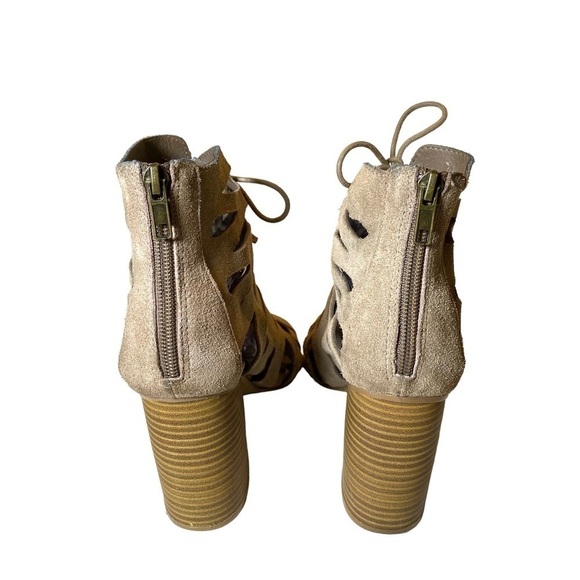 MIA women sz 8M CARA Suede Gladiator sandals booties cut-out peep toe taupe/tan - Picture 7 of 12